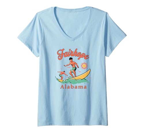 Damen Alabama Fairhope Surfer AL Surfing Strandurlaub T-Shirt mit V-Ausschnitt Damen Alabama Fairhope Surfer AL Surfing Strandurlaub T-Shirt mit V-Ausschnitt von Alabama Surfer Surfing Wear