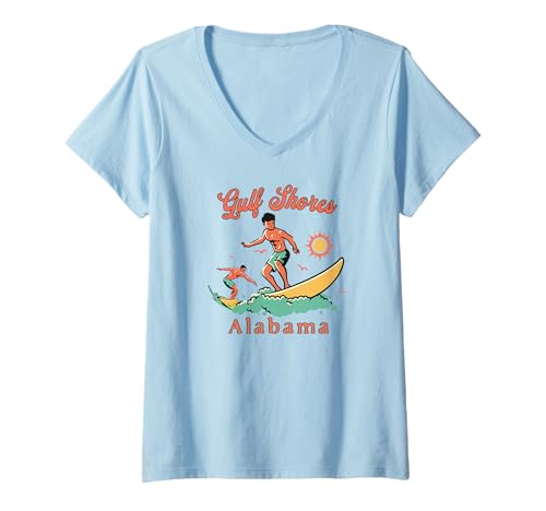Damen Alabama Gulf Shores Surfer AL Surfen Strand Urlaub T-Shirt mit V-Ausschnitt Damen Alabama Gulf Shores Surfer AL Surfen Strand Urlaub T-Shirt mit V-Ausschnitt von Alabama Surfer Surfing Wear