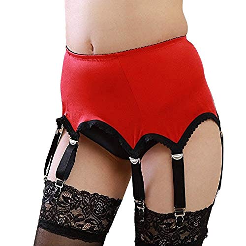 Alacki Damen Strapsgürtel mit 6 Riemen, Metallclip, Strapse für Oberschenkelhohe Strümpfe, einfarbig (S~2XL) - Rot - XX-Large von Alacki