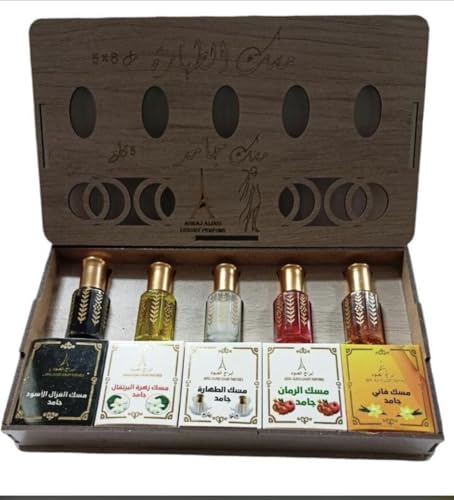 Luxuriöses 10-teiliges Geschenkset 6ml Parfümöl Vanilla/Misk Schwarzer/Misk Alfull von Al Rehan/Misk Al Tahara/Musk Rumman + 5 x Duftseifen Seife Gewicht pro Seife ca.35g von Alaffan