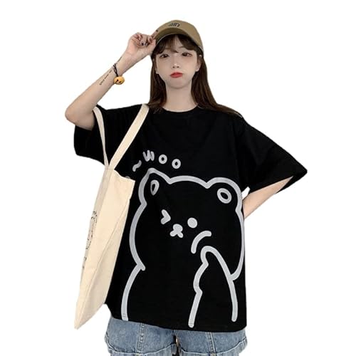 Fairycore Graphic Tees for Teens Damen Preppy Sweatshirts Grunge Oversized T Shirts Kawaii Baggy Tops Y2K Casual Tops, Schwarz, Groß von Alafime