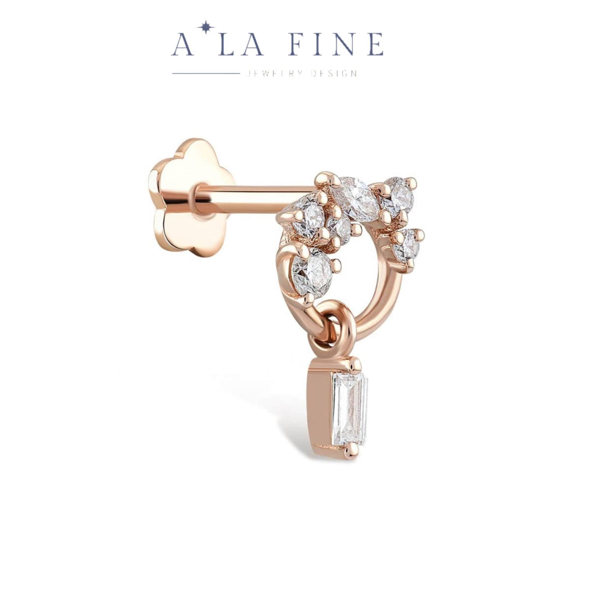 14K Gold Baguette Queen Diamond Piercing/Diamant Swinging Ohrring/ Besonderes Geschenk Für Sie Ohrstecker von Alafinejewelry