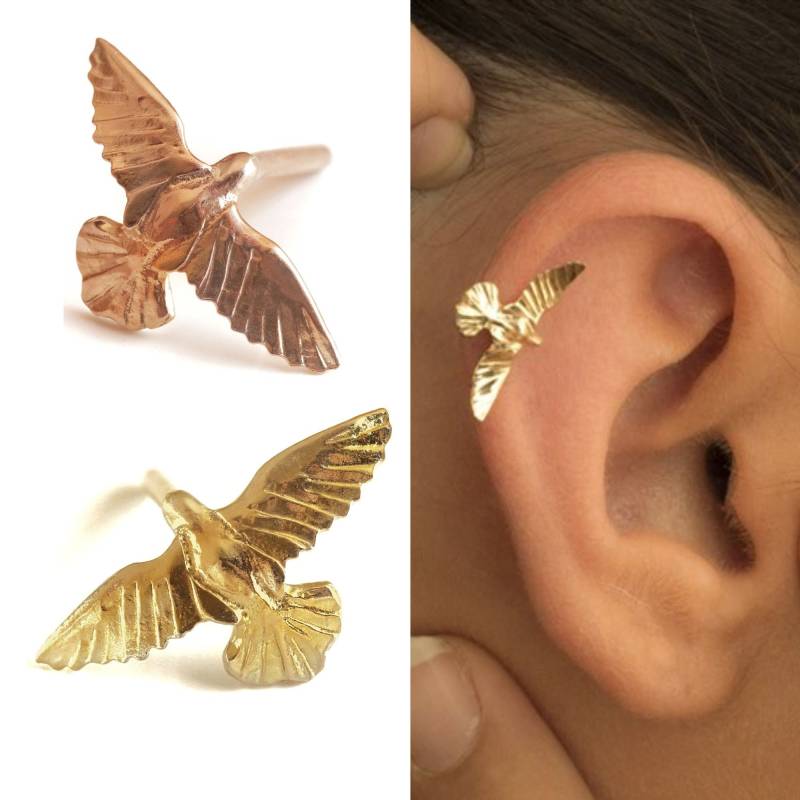 Knorpelohrring, Gold Knorpel, Ohr Manschette, Helix, Helix Ohrring, Kleine Ohrstecker, Humminbird 16G -20G von Alagia