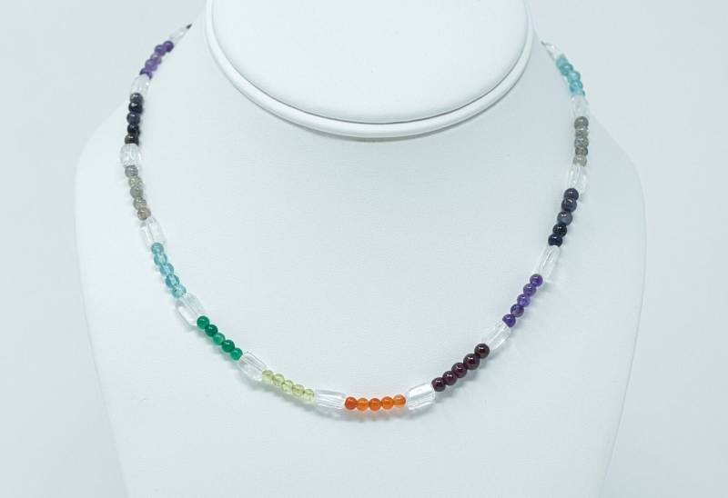 Regenbogen Multi Edelstein Halskette, Bunte Und Silber Perlen Halskette von Alaiha