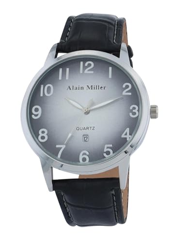 Alain Miller Herrenuhr Grau Schwarz Analog Datum Leder-Imitat Quarz von Alain Miller