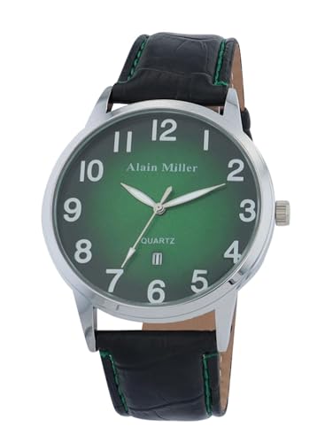 Alain Miller Herrenuhr Grün Schwarz Analog Datum Leder-Imitat Quarz von Alain Miller