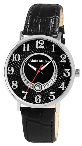 Alain Miller Herrenuhr Schwarz Analog Datum Leder-Imitat Quarz von Alain Miller