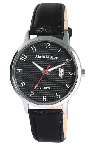 Alain Miller Herrenuhr Schwarz Analog Datum Leder-Imitat Quarz von Alain Miller