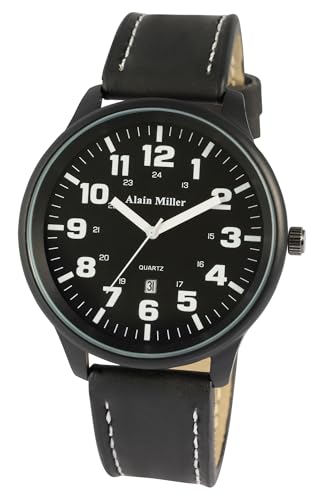 Alain Miller Herrenuhr Schwarz Braun Analog Datum Leder-Imitat Quarz von Alain Miller