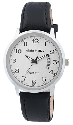 Alain Miller Herrenuhr Weiß Schwarz Analog Datum Leder-Imitat Quarz von Alain Miller
