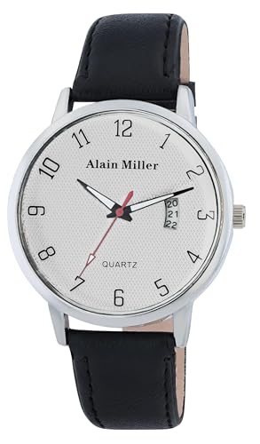 Alain Miller Herrenuhr Weiß Schwarz Analog Datum Leder-Imitat Quarz von Alain Miller