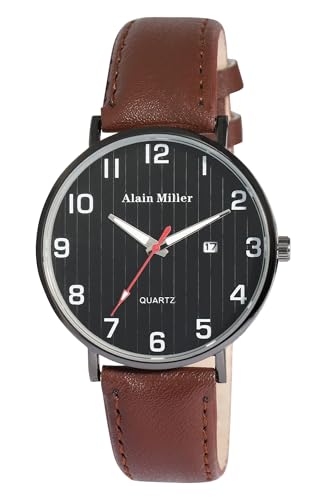 Alain Miller Herrenuhr mit Band aus Lederimitat, braun + schwarz von Alain Miller
