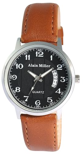 Alain Miller Herrenuhr mit Band aus Lederimitat, braun + schwarz von Alain Miller