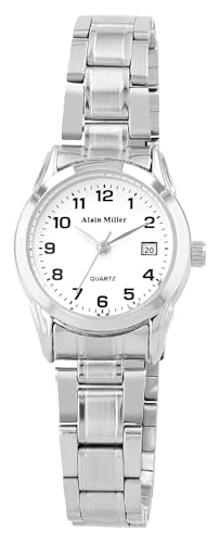Alain Miller Klassische Damenuhr Weiß Silber Analog Datum Edelstahl Quarz von Alain Miller