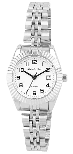 Alain Miller Klassische Damenuhr Weiß Silber Analog Edelstahl Quarz von Alain Miller