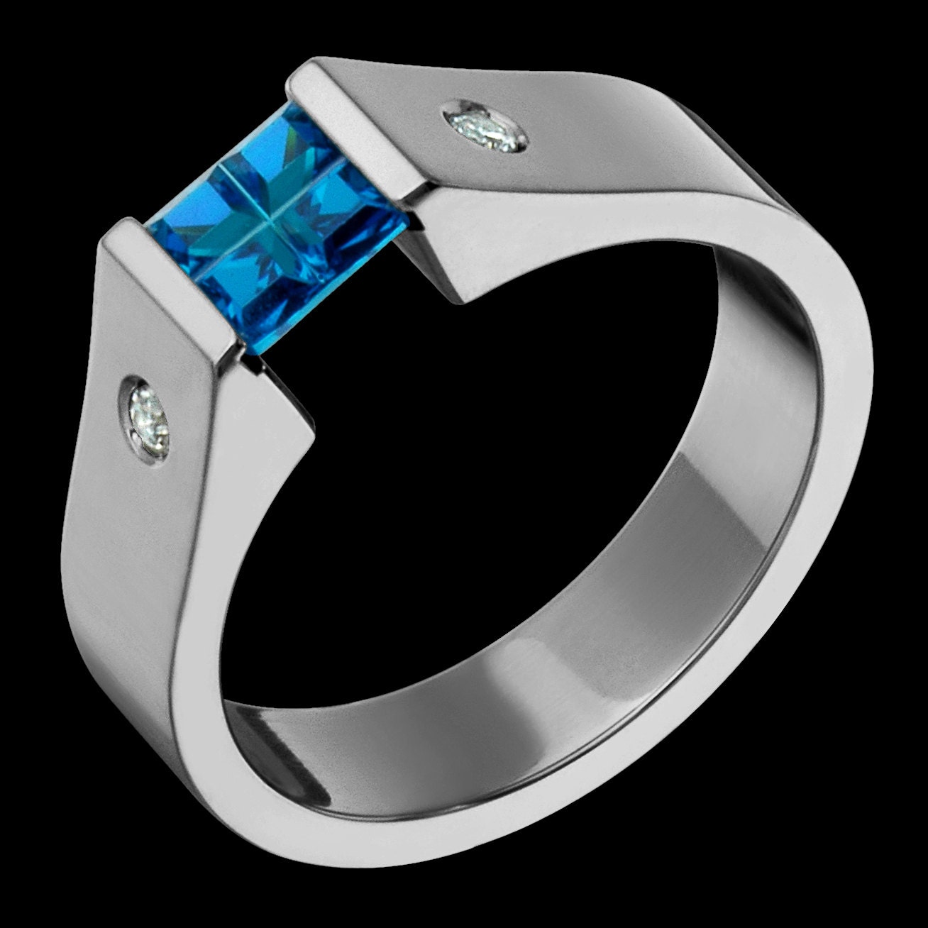 5mm Diamant Titan & Illusion Schnitt Blautopas Zirkonia Spannung Set Ring Nach Maß von AlainRaphaelJewelry