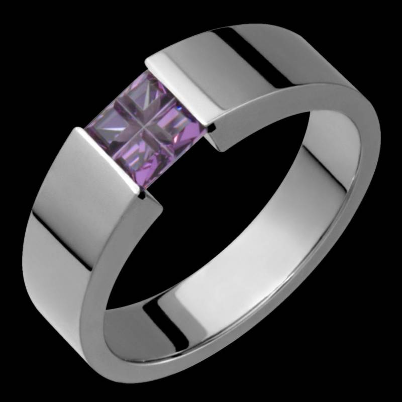 5mm Titanium & Illusion Schneiden Amethyst Zirkonia Spannung Set Ring Custom Made von AlainRaphaelJewelry