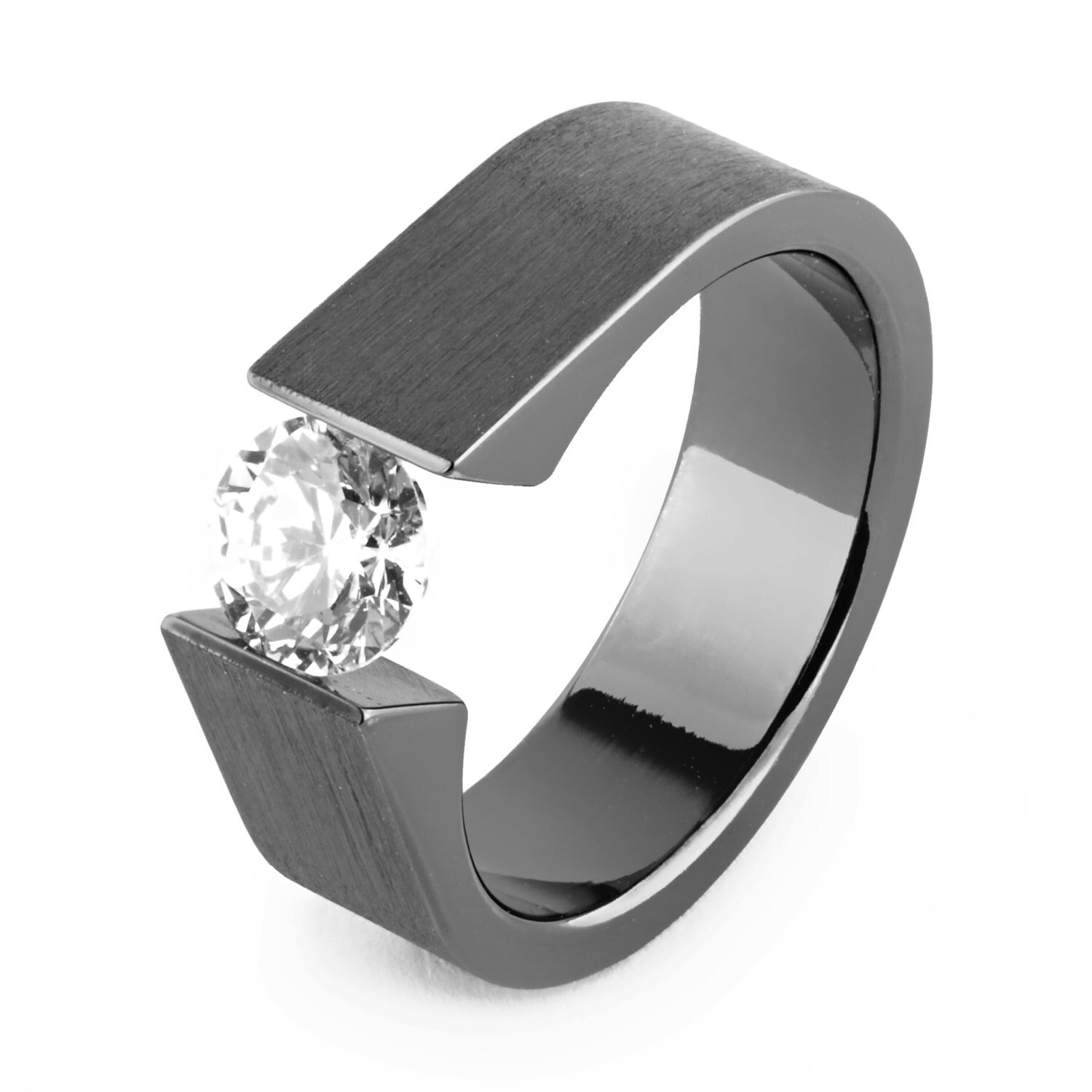 6, 5 Mm Schwarz Titan & Cz Spannung Set Ring Maßarbeit von AlainRaphaelJewelry