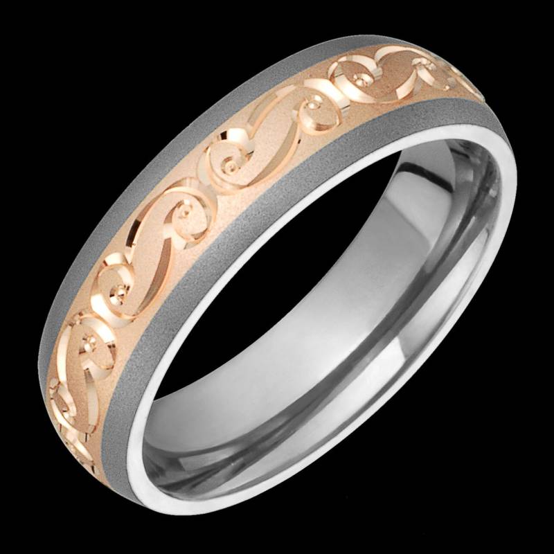 6mm Two-Tone Comfort Fit Titanium & 14 K Rosa Gold | Solide, Nicht Vergoldet Eheringe Fashion Ring von AlainRaphaelJewelry