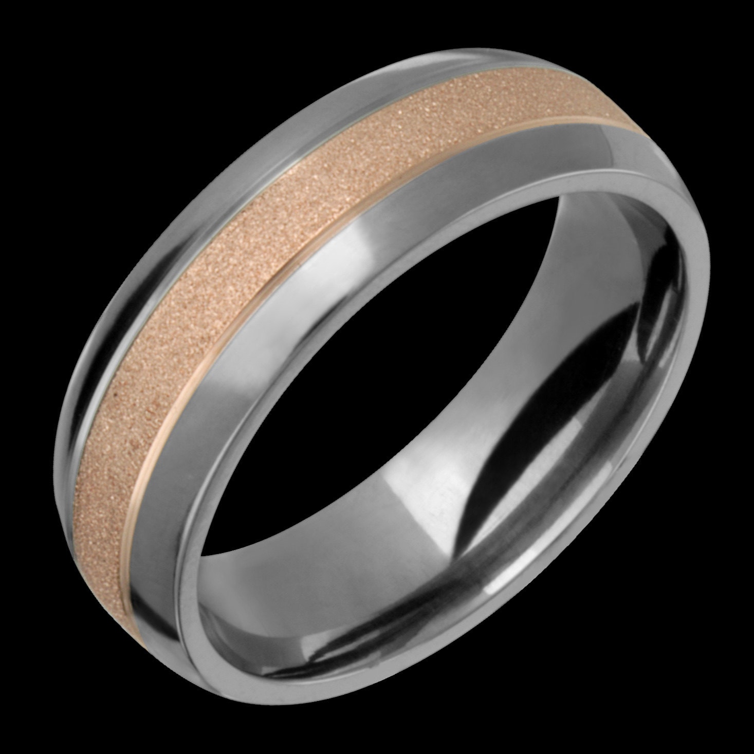 7mm Two-Tone Comfort Fit Titanium & 14 K Rosa Gold | Solide, Nicht Vergoldet Eheringe Fashion Ring von AlainRaphaelJewelry