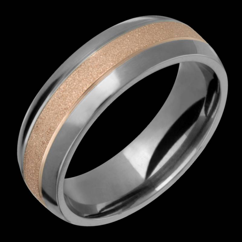 7mm Two-Tone Comfort Fit Titanium & 14 K Rosa Gold | Solide, Nicht Vergoldet Eheringe Fashion Ring von AlainRaphaelJewelry