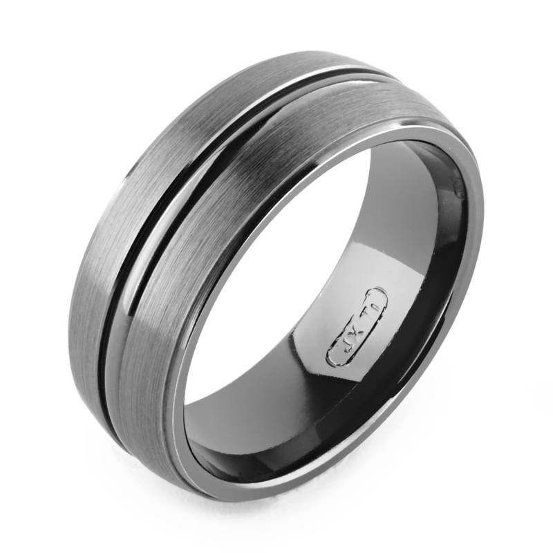 8mm Halbe Runde Comfort Fit Schwarz Titan Eheringe Mit Einheitlichen Radius Groove Unisex von AlainRaphaelJewelry