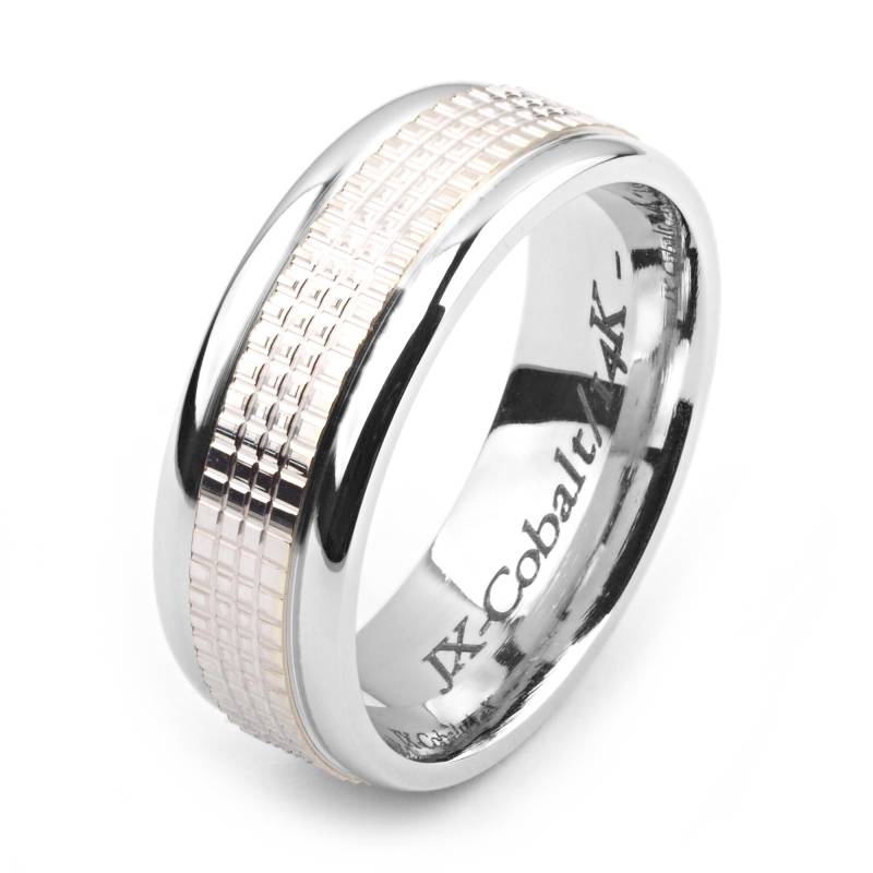 Herren Kobalt Ring 8mm Breit Two-Tone-Kobalt & 14 K White Gold | Feste, Nicht Vergoldet Ehering-Mode-Ring von AlainRaphaelJewelry