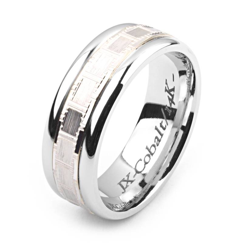 Herren Kobalt Ring 8mm Breit Two-Tone-Kobalt & 14 K White Gold | Feste, Nicht Vergoldet Ehering-Mode-Ring von AlainRaphaelJewelry