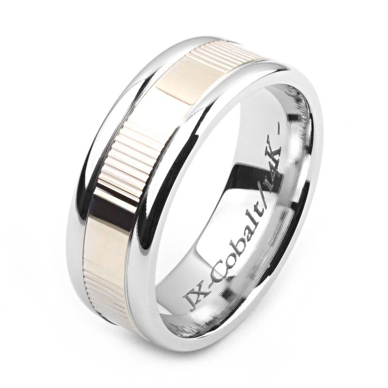Herren Kobalt Ring 8mm Breit Two-Tone-Kobalt & 14 K White Gold | Feste, Nicht Vergoldet Ehering-Mode-Ring von AlainRaphaelJewelry