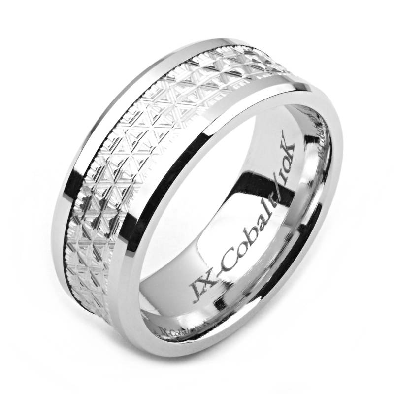 Herren Kobalt Ring 8mm Breit Two-Tone-Kobalt & 14 K White Gold | Feste, Nicht Vergoldet Ehering-Mode-Ring von AlainRaphaelJewelry