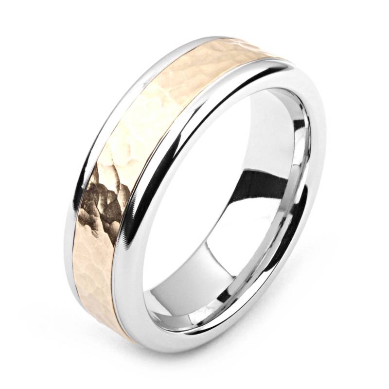 Herrenring Mit Kobalt 7, 5 Mm Breit Two-Tone-Kobalt & 14K Rose Gold | Feste, Nicht Vergoldet Gehämmert Ehering-Mode-Ring von AlainRaphaelJewelry