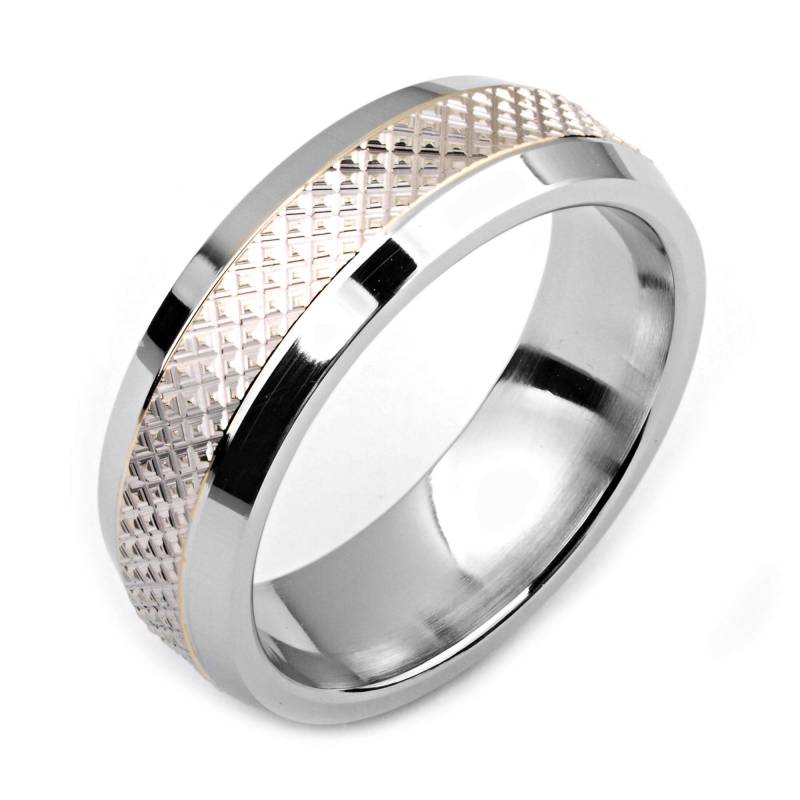 Herrenring Mit Kobalt 7mm Breite Zweifarbige & 14 K White Gold | Solide, Nicht Vergoldet Gehämmert Hochzeitsband Fashion Ring von AlainRaphaelJewelry