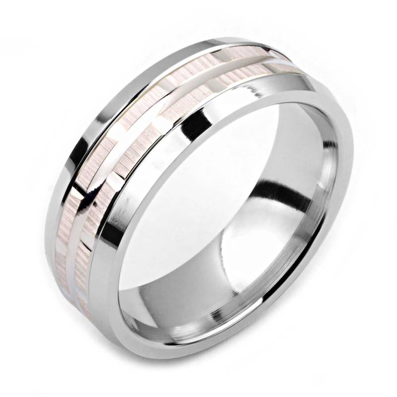 Herrenring Mit Kobalt 7mm Breite Zweifarbige & 14 K White Gold | Solide, Nicht Vergoldet Gehämmert Hochzeitsband Fashion Ring von AlainRaphaelJewelry