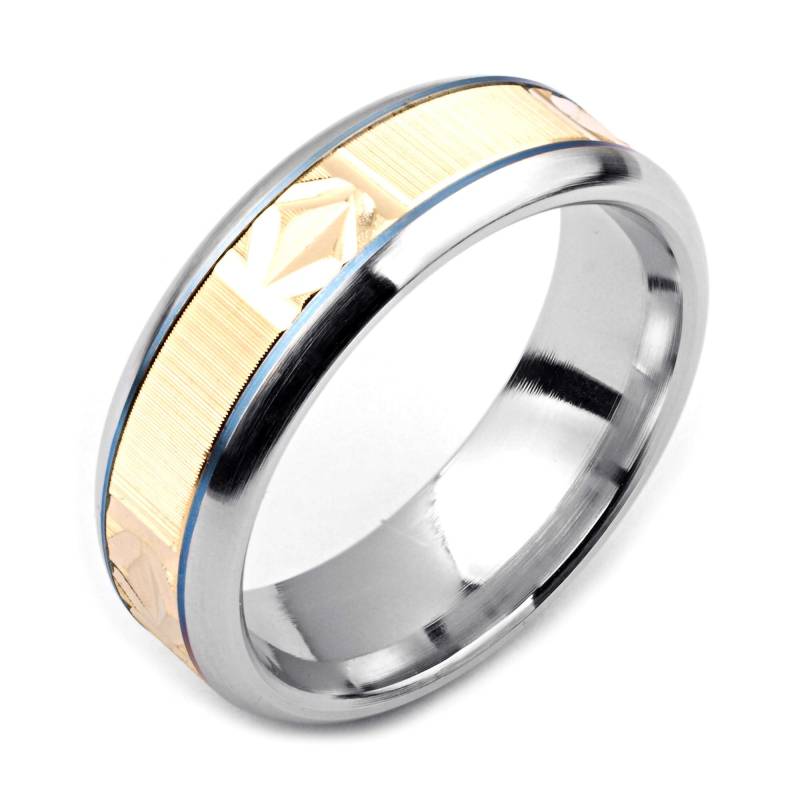 Herrenring Mit Kobalt 7mm Breite Zweifarbige & 14K Gelbgold | Solide, Nicht Vergoldet Hochzeitsband Fashion Ring von AlainRaphaelJewelry