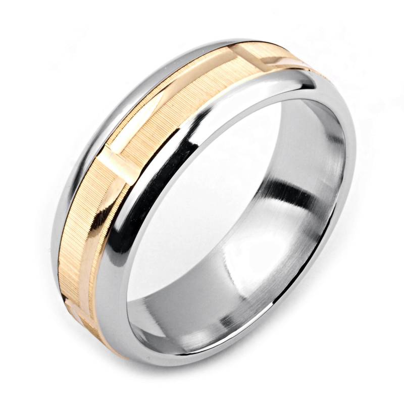 Herrenring Mit Kobalt 7mm Breite Zweifarbige & 14K Gelbgold | Solide, Nicht Vergoldet Hochzeitsband Fashion Ring von AlainRaphaelJewelry