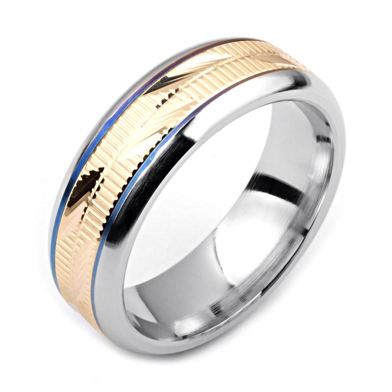Herrenring Mit Kobalt 7mm Breite Zweifarbige & 14K Gelbgold | Solide, Nicht Vergoldet Hochzeitsband Fashion Ring von AlainRaphaelJewelry