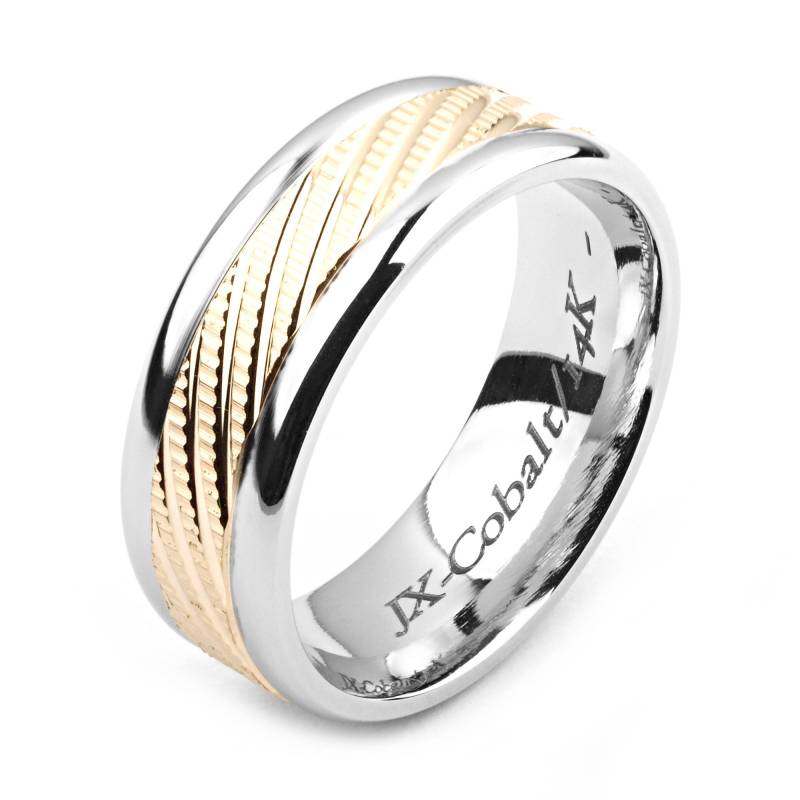 Herrenring Mit Kobalt 8mm Breit Two-Tone-Kobalt & 14K Gelbgold | Massiv, Nicht Vergoldet Ehering-Mode-Ring von AlainRaphaelJewelry
