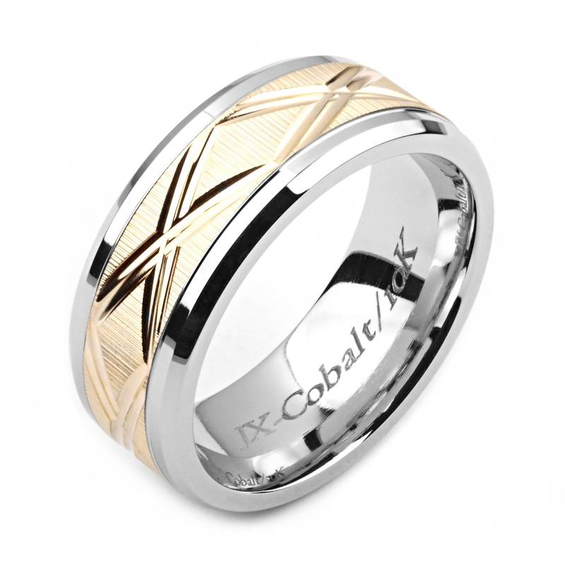 Herrenring Mit Kobalt 8mm Breit Two-Tone-Kobalt & 14K Gelbgold | Massiv, Nicht Vergoldet Ehering-Mode-Ring von AlainRaphaelJewelry