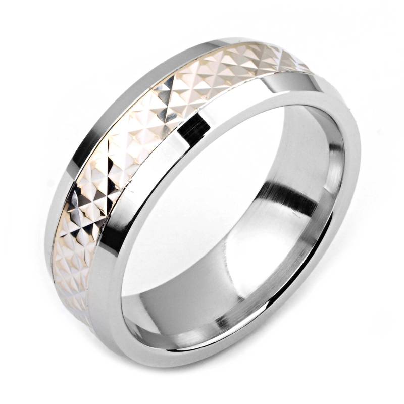 Kobalt-Herrenring 7mm Breit Two-Tone-Kobalt & 14 K White Gold | Feste, Nicht Vergoldet Gehämmert Ehering-Mode-Ring von AlainRaphaelJewelry