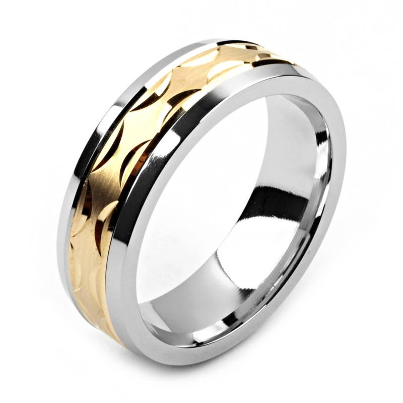 Kobalt-Herrenring 7mm Breit Two-Tone-Kobalt & 14K Gelbgold | Massiv, Nicht Vergoldet Ehering-Mode-Ring von AlainRaphaelJewelry