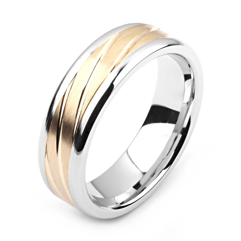 Kobalt-Herrenring 7mm Breit Two-Tone-Kobalt & 14K Gelbgold | Massiv, Nicht Vergoldet Ehering-Mode-Ring von AlainRaphaelJewelry