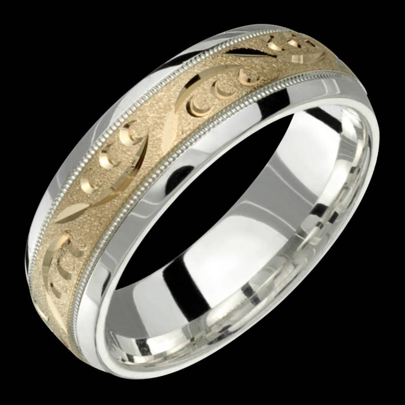 Silber Und Gold 7mm Zweifarbig.925 Sterling & 10K Gelb Solid Gold Ehering Fashion Ring Unisex von AlainRaphaelJewelry