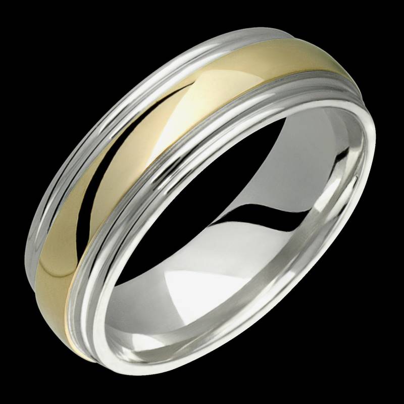 Silber Und Gold 7mm Zweifarbig.925 Sterlingsilber & 10K Gelb Solid Ehering Fashion Ring Unisex von AlainRaphaelJewelry