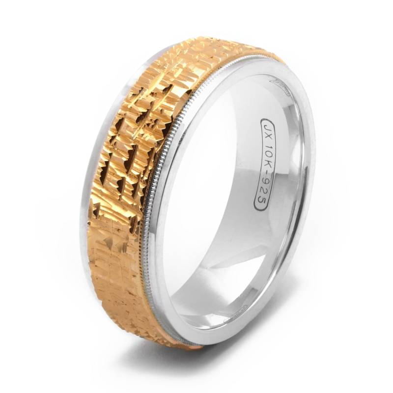 Silber Und Gold Zweifarbig.925 Sterling & 10K Gelb Solid Gold Ehering Fashion Ring Unisex von AlainRaphaelJewelry