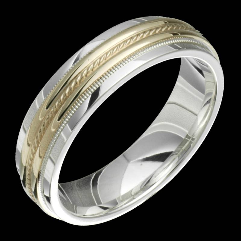 Zweifarbige 6mm.925 Sterlingsilber Und 14K Gelb Solid Gold Ehering Fashion Ring Unisex von AlainRaphaelJewelry