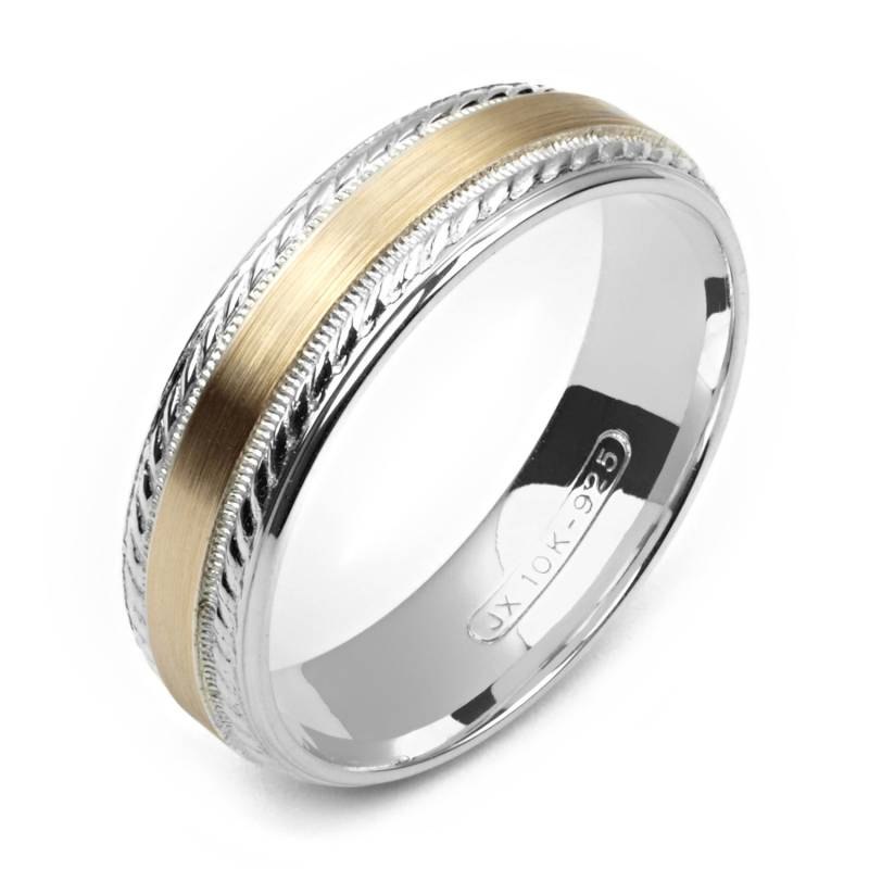 Zweifarbige 6mm.925 Sterlingsilber & 10K Gelb Solid Gold Ehering Fashion Ring Unisex von AlainRaphaelJewelry