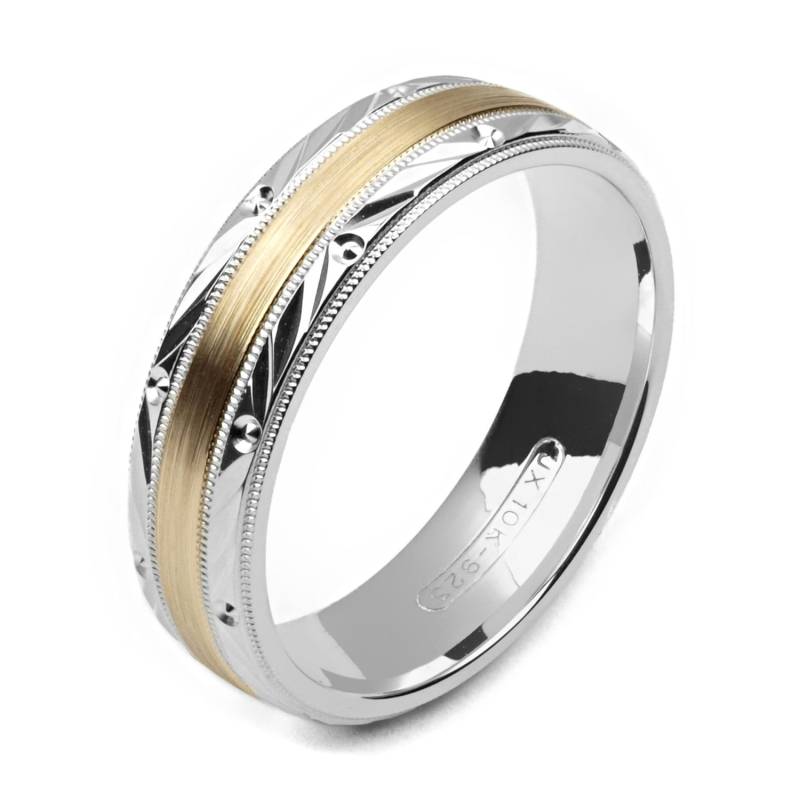 Zweifarbige 6mm.925 Sterlingsilber & 10K Gelb Solid Gold Ehering Fashion Ring Unisex von AlainRaphaelJewelry