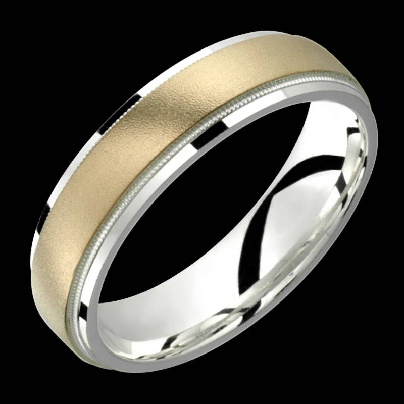 Zweifarbige 6mm.925 Sterlingsilber & 10K Gelb Solid Gold Ehering Fashion Ring Unisex von AlainRaphaelJewelry