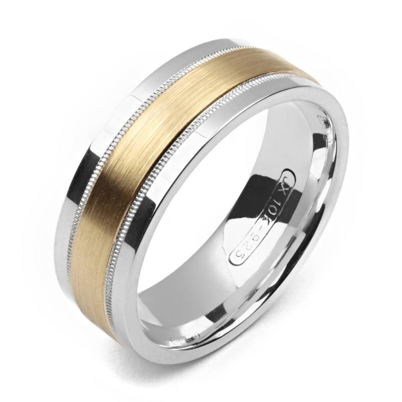 Zweifarbige 7mm.925 Sterlingsilber & 10K Gelb Solid Gold Ehering Fashion Ring Unisex von AlainRaphaelJewelry