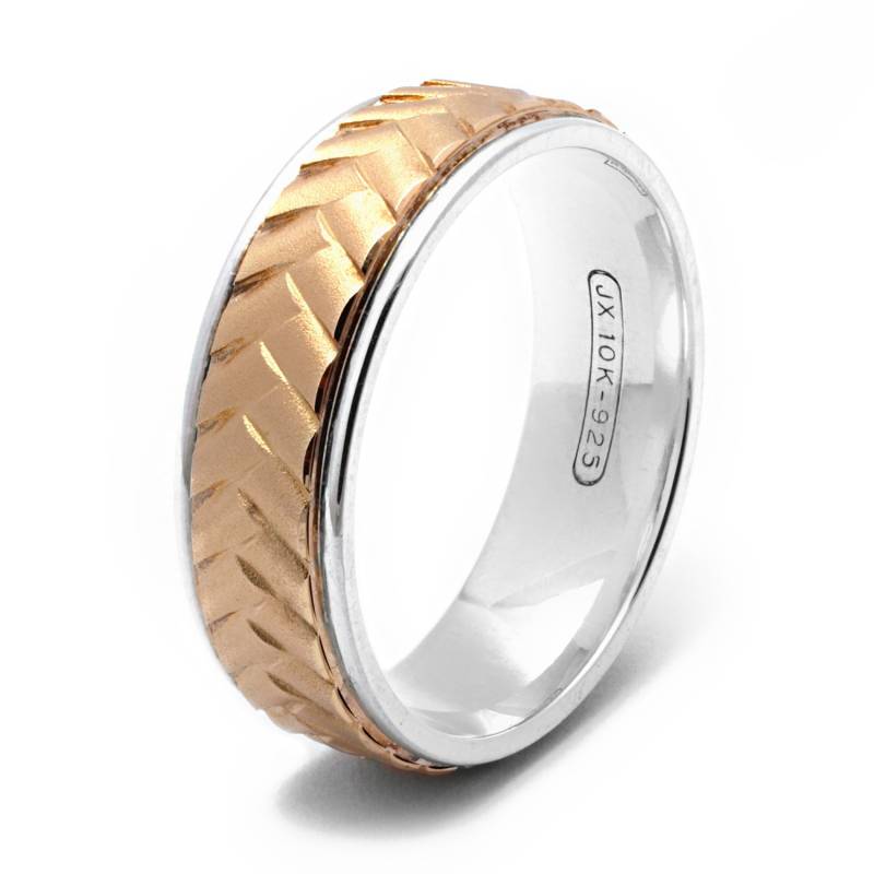 Zweifarbige.925 Sterling Silber & 10K Gelb Solid Gold Eheringe Fashion Ring Unisex von AlainRaphaelJewelry